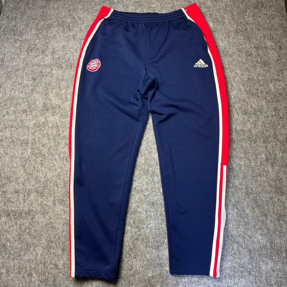 Y2K Adidas FC Bayern Munich Track Pants Navy Red Stripe Soccer Joggers L